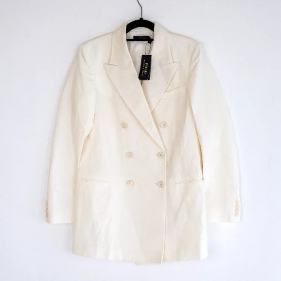 NWT Polo Ralph Lauren Cream Wool Double Breasted Women's Blazer $698 - Sz 8 Sz 6 - Picture 4 of 10